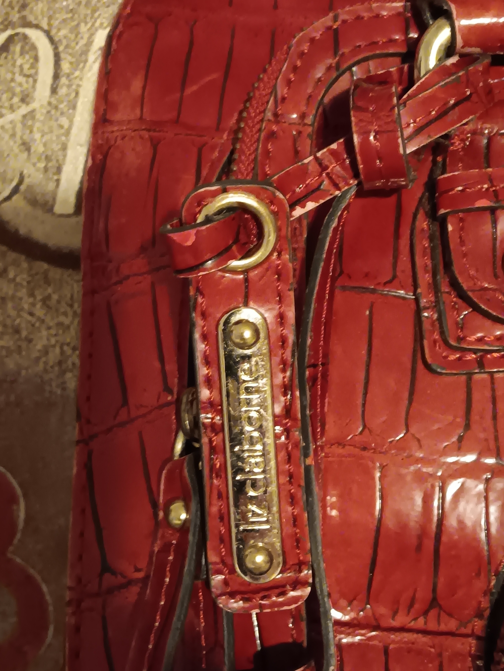 Liz Claiborne Glossy Red Croc-Embossed Satchel - Picture 3 of 11